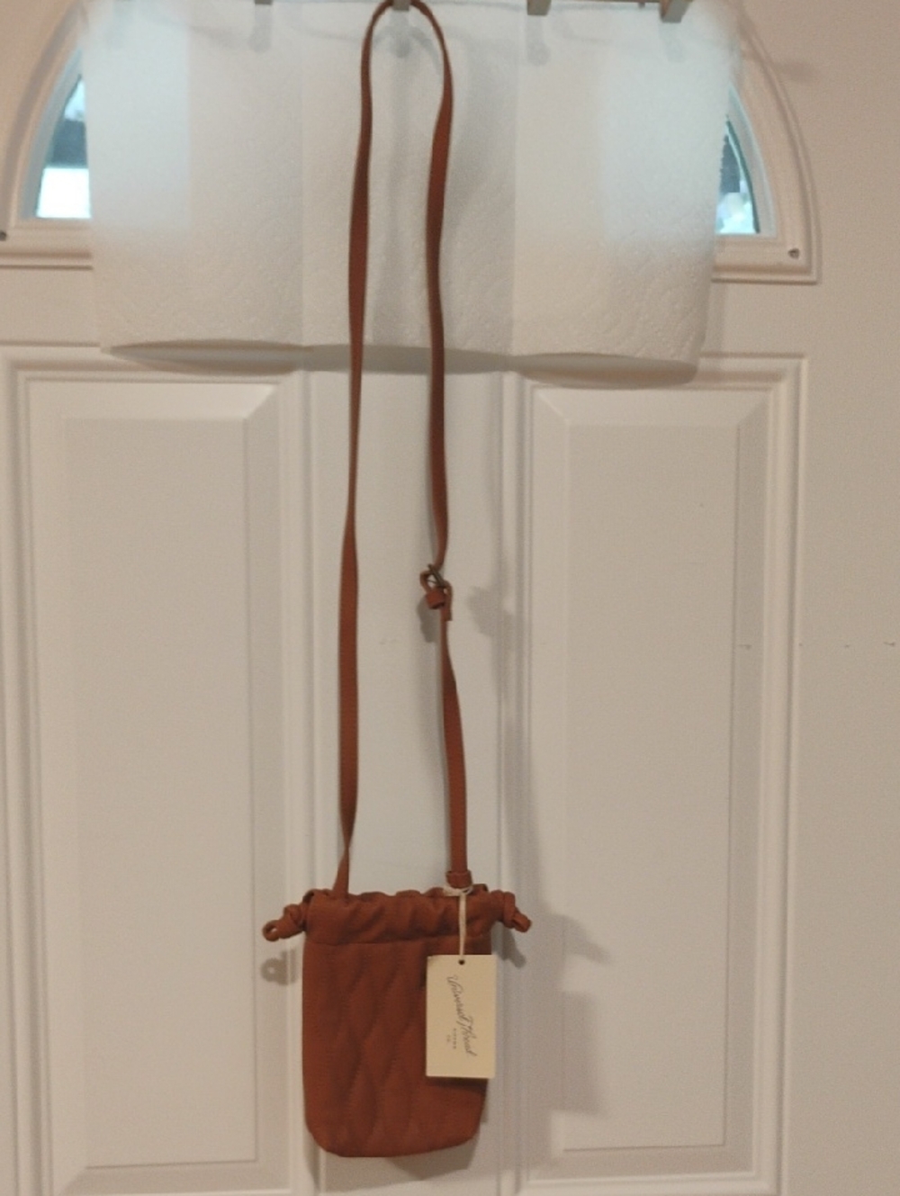 Women's Brown Quilted Crossbody Drawstring Bag